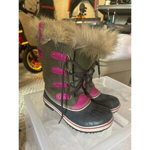 sorel girls boots fur - pink and green
